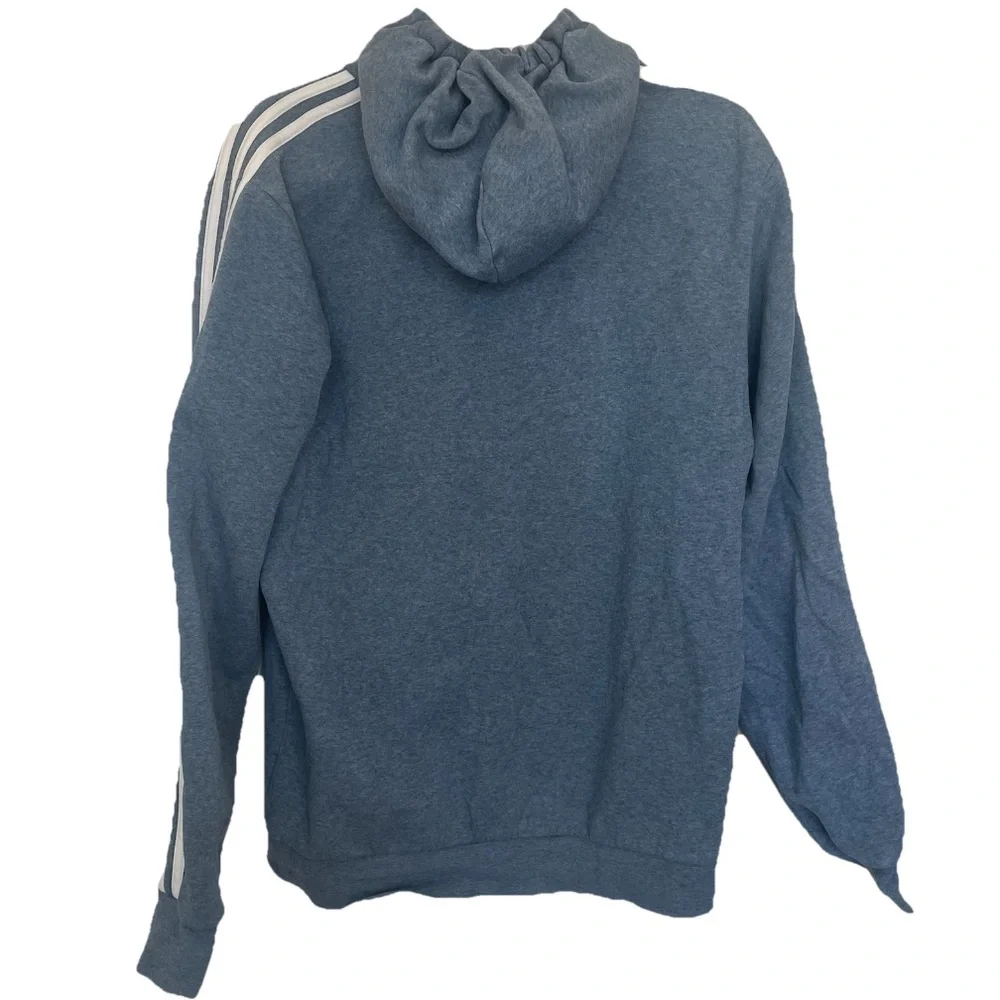 Adidas Men Medium Blue Hoodie Jumper Logo Essentials Sporty Cotton Blend Casual